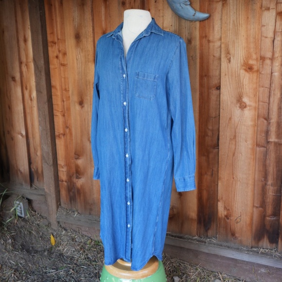 Grayson 100% Cotton Jean Denim Button Down Midi Shirt Dress Woman's Size M - Picture 3 of 17